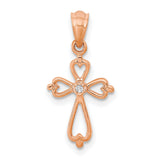 Diamond Accented Cross Charm Pendant in Real 10k Rose Gold