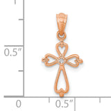 Diamond Accented Cross Charm Pendant in Real 14k Rose Gold