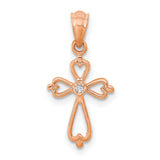 Diamond Accented Cross Charm Pendant in Real 14k Rose Gold