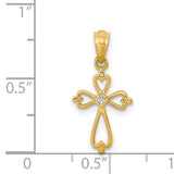 Diamond-Accented Cross Charm Pendant in Real 14k Yellow Gold