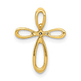 10k Yellow Gold Diamond Cross Pendant with Teardrop Arm Design and Polished Finish