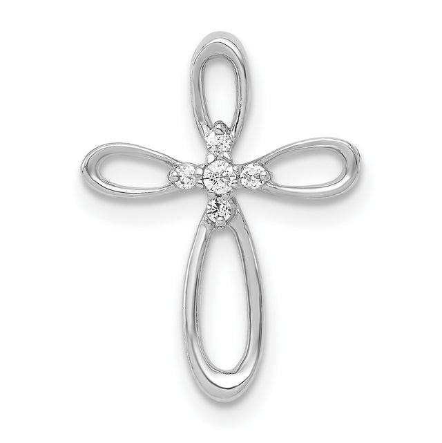 1/20ct Diamond Cross Chain Slide Charm Pendant in Real 14k White Gold