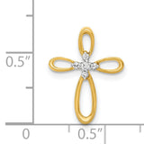 14k Yellow Gold Cross Pendant with Diamonds, Openwork Design and Chain Slide
