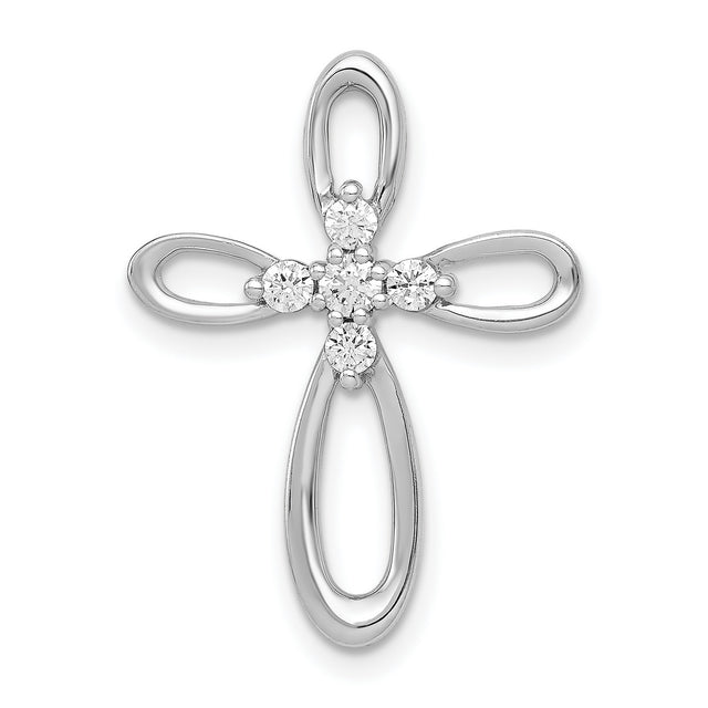 1/5ct Diamond Cross Chain Slide Charm Pendant in Real 14k White Gold