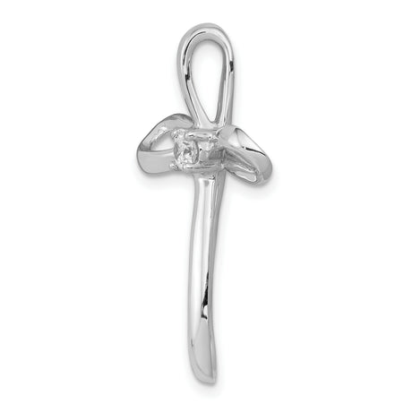 10k White Gold Cross Pendant with Diamond Accent, Modern Looped Open Design