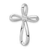 10k White Gold Cross Pendant with Diamond Accent, Modern Looped Open Design