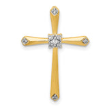 1/20ct Diamond Cross Chain Slide Charm Pendant in Real 14k Yellow Gold