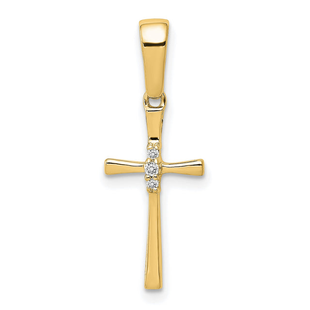 .02ct Diamond Cross Charm Pendant in Real 14k Yellow Gold