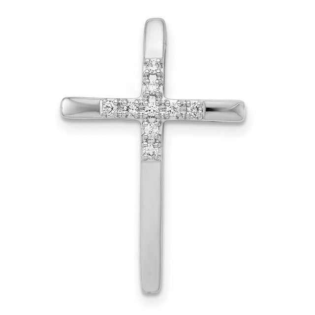 1/10ct Diamond Cross Chain Slide Charm Pendant in Real 14k White Gold