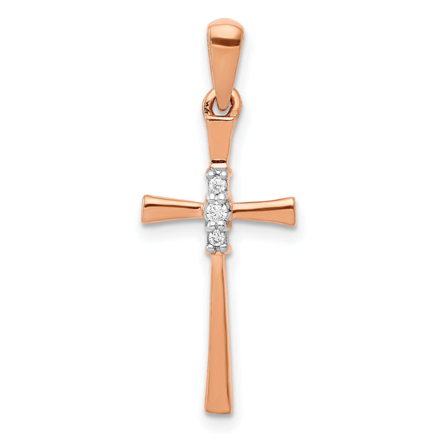 1/20ct Diamond Cross Charm Pendant in Real 14k Rose Gold