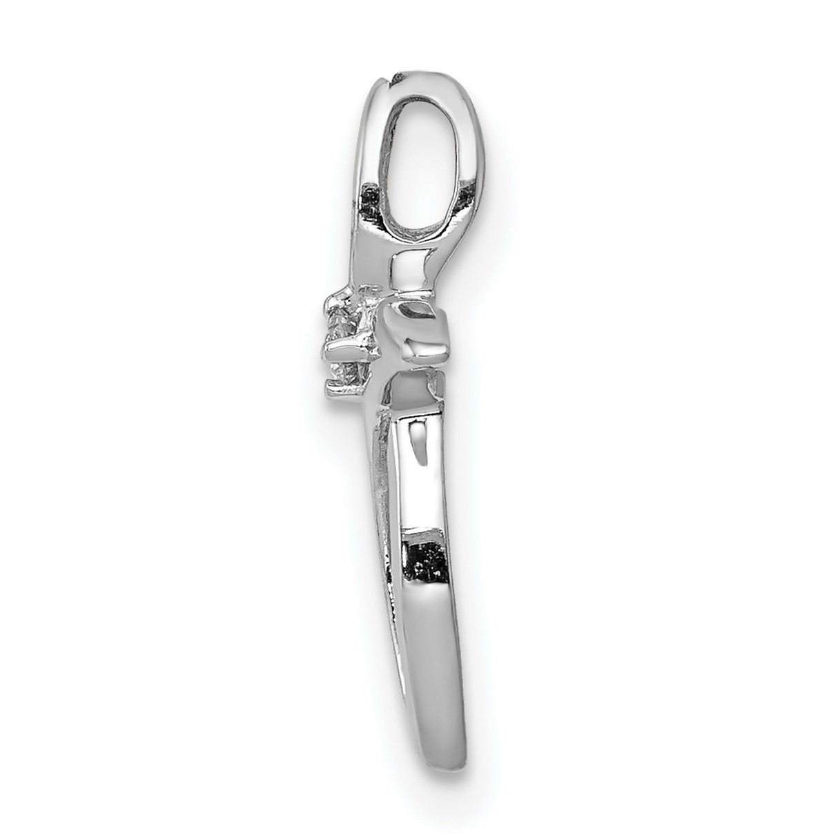 10k White Gold Cross Pendant with Diamond Accent, Polished Finish, Unisex Spiritual Jewelry