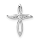 10k White Gold Cross Pendant with Diamond Accent, Polished Finish, Unisex Spiritual Jewelry