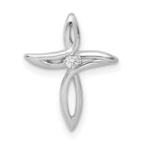 14k White Gold Cross Pendant with Diamonds, Modern Flowing Design for Men and Women