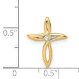14k Yellow Gold Cross Pendant with Diamond Accent, Modern Minimalist Religious Design