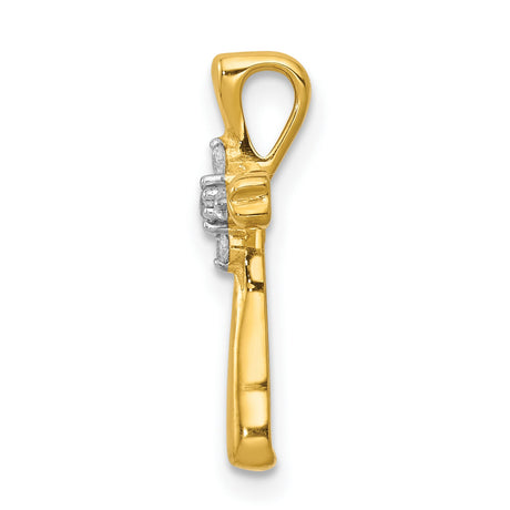 10k Yellow Gold Cross Pendant with Diamond, Polished Finish Religious Charm for Men and Women