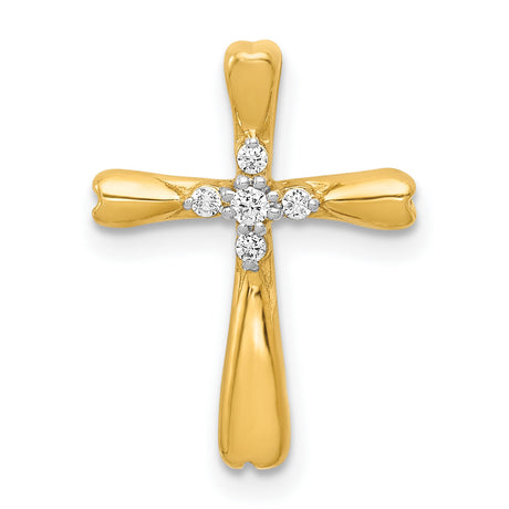 10k Yellow Gold Cross Pendant with Diamond, Polished Finish Religious Charm for Men and Women