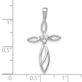 10k White Gold Cross Pendant with Diamonds, Openwork Design, Spiritual Twist Style