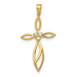 10k Yellow Gold Cross Pendant with Diamond Accents, Leaf Design and Openwork Detail