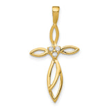 10k Yellow Gold Cross Pendant with Diamond Accents, Leaf Design and Openwork Detail