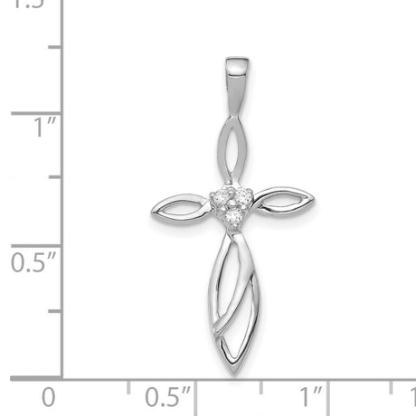 14k White Gold Cross Pendant with Diamond Accent, Modern Openwork Design for Men and Women