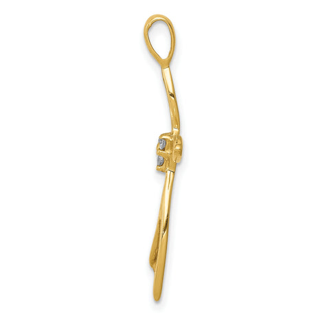 14k Yellow Gold Cross Pendant with Genuine Diamonds, Twist Design and Openwork Detail