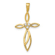 14k Yellow Gold Cross Pendant with Genuine Diamonds, Twist Design and Openwork Detail