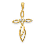 14k Yellow Gold Cross Pendant with Genuine Diamonds, Twist Design and Openwork Detail