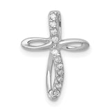 14k White Gold Cross Pendant with Diamond Accent, Modern Curved Openwork Design