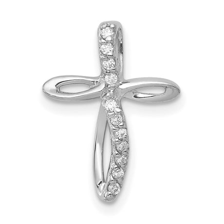 14k White Gold Cross Pendant with Diamond Accent, Modern Curved Openwork Design