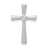 10k White Gold Cross Pendant with Diamond Bezel, Tapered Polished Design for Men and Women