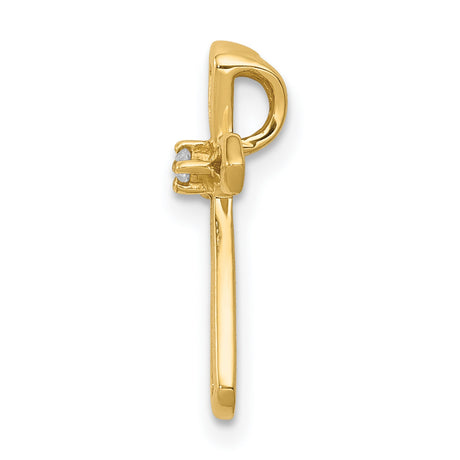 14k Yellow Gold Cross Pendant with Diamond Accent, Modern Cutout Design, Religious Charm