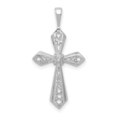 10k White Gold Diamond Cross Pendant with Filigree Design, Unisex Religious Jewelry