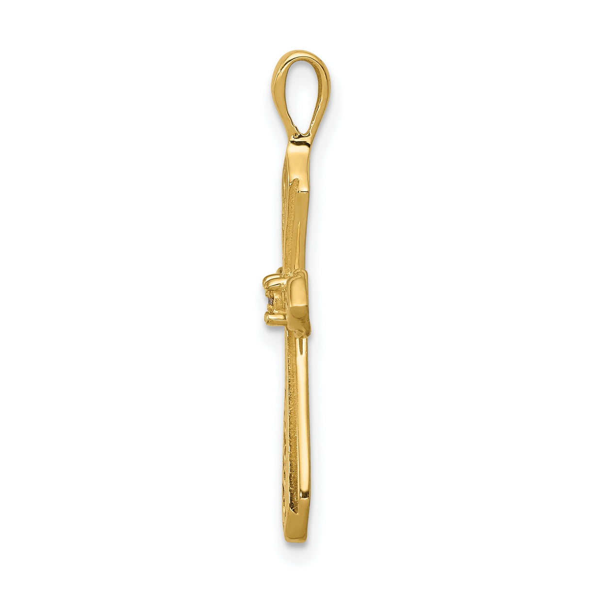 10k Yellow Gold Cross Pendant with Diamond Accent and Filigree Detail