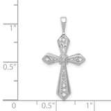 14k White Gold Diamond Cross Pendant with Filigree Design, Unisex Religious Jewelry