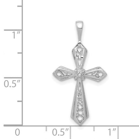 14k White Gold Diamond Cross Pendant with Filigree Design, Unisex Religious Jewelry
