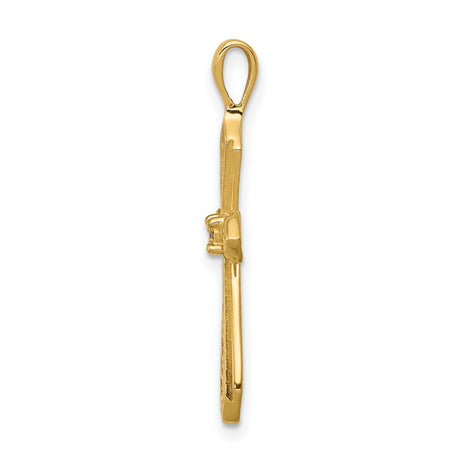 14k Yellow Gold Cross Pendant with Diamond Accents, Filigree Scroll Design, Christian Charm