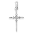 .01ct Diamond Polished Budded Cross Charm Pendant in Real 10k White Gold