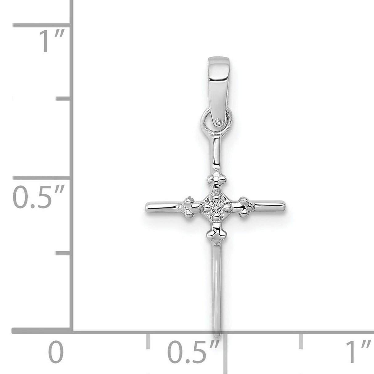 .01ct Diamond Polished Budded Cross Charm Pendant in Real 14k White Gold