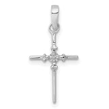 .01ct Diamond Polished Budded Cross Charm Pendant in Real 14k White Gold