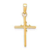 .01ct Diamond Polished Budded Cross Charm Pendant in Real 14k Yellow Gold