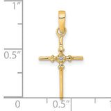 .01ct Diamond Polished Budded Cross Charm Pendant in Real 14k Yellow Gold