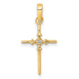 .01ct Diamond Polished Budded Cross Charm Pendant in Real 14k Yellow Gold