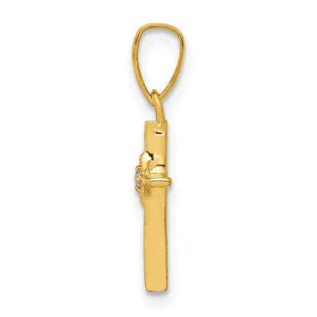 10k Yellow Gold Cross Pendant with Diamond Accent, Classic Religious Style for Men and Women