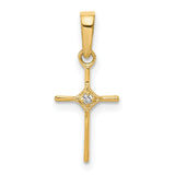 10k Yellow Gold Cross Pendant with Diamond Accent, Classic Religious Style for Men and Women