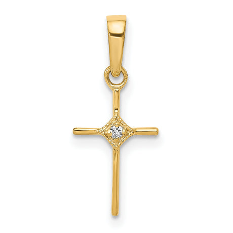 10k Yellow Gold Cross Pendant with Diamond Accent, Classic Religious Style for Men and Women