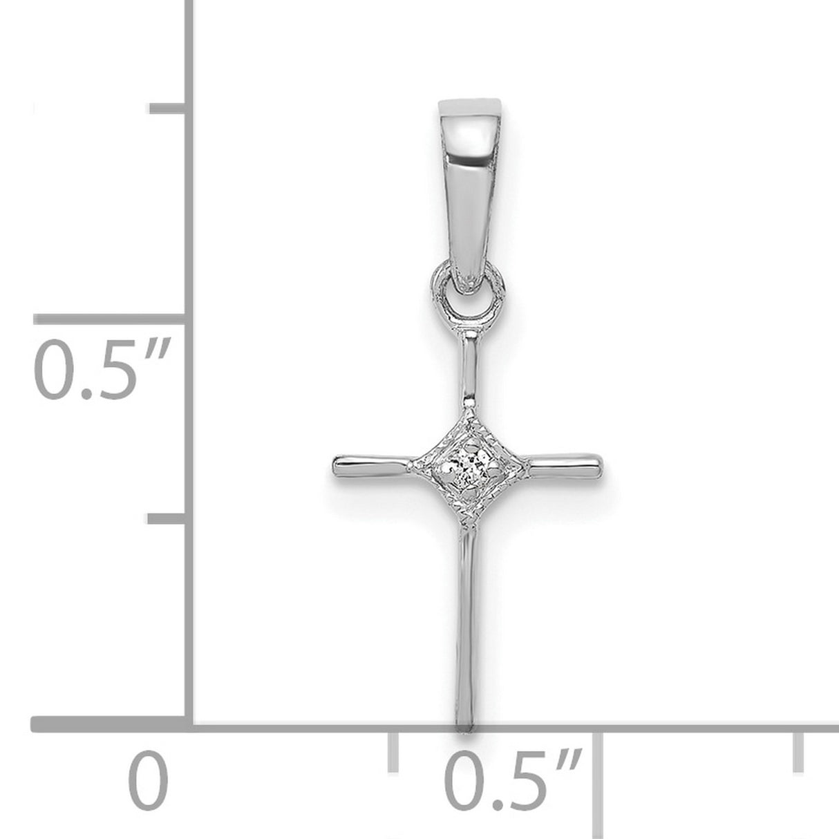 14k White Gold Cross Pendant with Diamond, Polished Minimalist Religious Jewelry for Men and Women