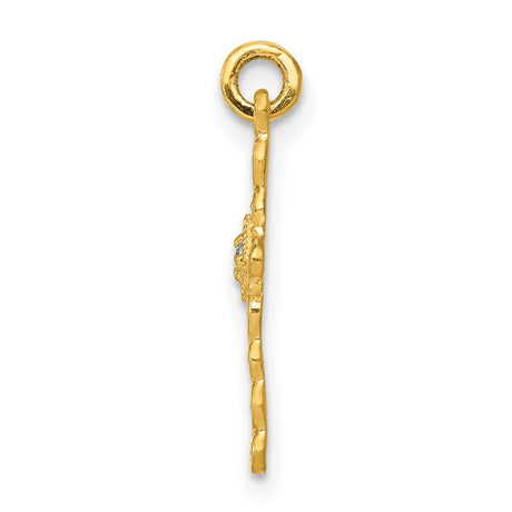 10k Yellow Gold Cross Pendant with Diamond Accent, Scrollwork Vintage Religious Design