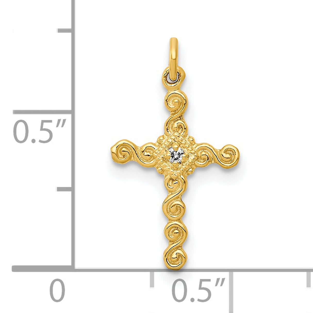 10k Yellow Gold Cross Pendant with Diamond Accent, Scrollwork Vintage Religious Design