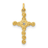10k Yellow Gold Cross Pendant with Diamond Accent, Scrollwork Vintage Religious Design