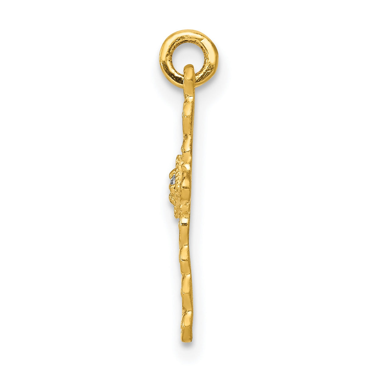 14k Yellow Gold Cross Pendant with Diamond Accent, Ornate Filigree Design for Men and Women